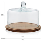Libbey Acaciawood Flat Round Wood Server Cake Stand with Glass Dome-Serveware-Parc Decor