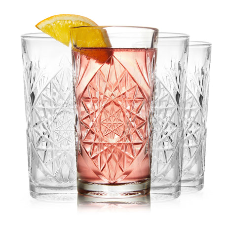Libbey Hobstar Cooler Glasses, 16 ounce, Set of 4