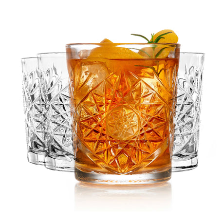 Libbey Hobstar Double Old Fashioned Glasses, 12 ounce, Clear, Set of 4-Cocktails and Spirits-Parc Decor