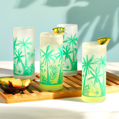 Libbey Vintage Palm Trees Cooler Glasses, 16 ounce, Set of 4-Beverageware-Parc Decor