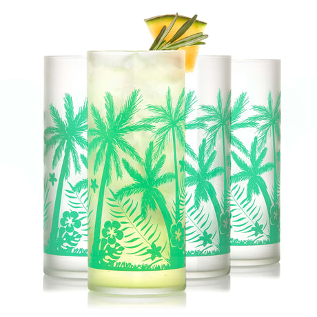 Libbey Vintage Palm Trees Cooler Glasses, 16 ounce, Set of 4-Beverageware-Parc Decor