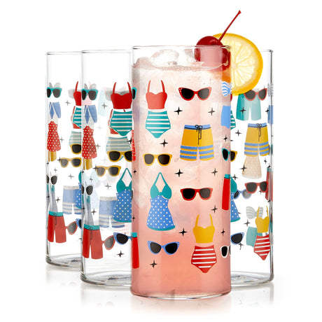 Libbey Vintage Swimsuits Cooler Glasses, 16 ounce, Set of 4-Beverageware-Parc Decor