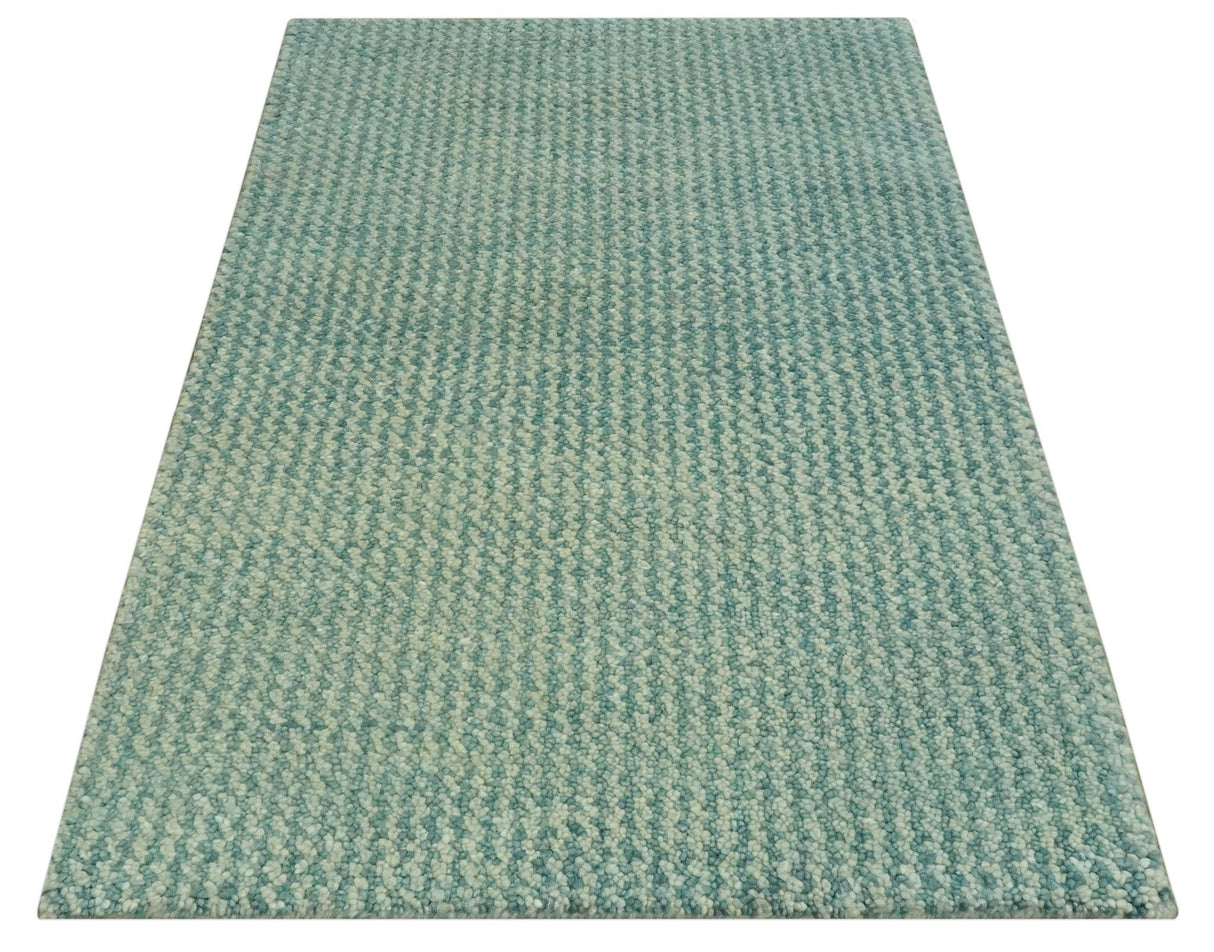 Light Blue and Beige Stripes Design Contemporary Custom Made wool Area Rug