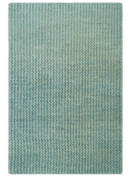 Light Blue and Beige Stripes Design Contemporary Custom Made wool Area Rug-Area Rug-Parc Decor
