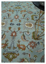 Light Blue and Camel 8x10 Hand Knotted Traditional Floral Oushak Rug