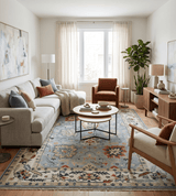 Light Blue and Ivory hand knotted Vibrant colorful Traditional Oushak Wool Area Rug