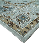 Light Blue, Beige and Gray Traditional Oriental Oushak Hand Tufted Custom Made wool Area Rug