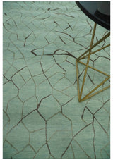 Light Green and Charcoal Hand loom Modern Crack Design 5x8 Wool and Art Silk Area Rug-Area Rug-Parc Decor