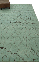 Light Green and Charcoal Hand loom Modern Crack Design 5x8 Wool and Art Silk Area Rug-Area Rug-Parc Decor