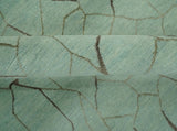 Light Green and Charcoal Hand loom Modern Crack Design 5x8 Wool and Art Silk Area Rug-Area Rug-Parc Decor