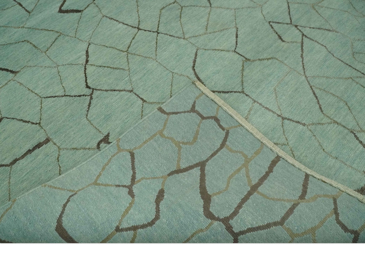 Light Green and Charcoal Hand loom Modern Crack Design 5x8 Wool and Art Silk Area Rug-Area Rug-Parc Decor