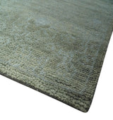 Light Green and Silver Traditional Large design 5x8 Hand Knotted wool and Art Silk Area Rug