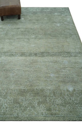 Light Green and Silver Traditional Large design 5x8 Hand Knotted wool and Art Silk Area Rug