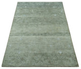 Light Green and Silver Traditional Large design 5x8 Hand Knotted wool and Art Silk Area Rug