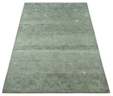 Light Green and Silver Traditional Large design 5x8 Hand Knotted wool and Art Silk Area Rug-Area Rug-Parc Decor