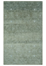 Light Green and Silver Traditional Large design 5x8 Hand Knotted wool and Art Silk Area Rug