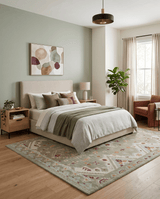 Light Green, Ivory and Maroon Traditional Hand knotted Custom Made wool Area Rug