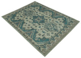 Light green, Teal and Charcoal Traditional Hand Knotted Custom Made wool Area Rug