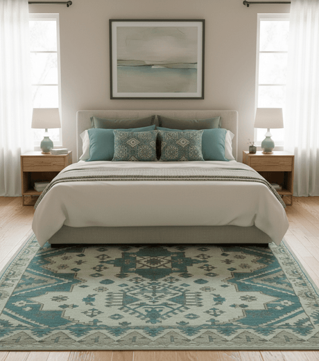 Light green, Teal and Charcoal Traditional Hand Knotted Custom Made wool Area Rug