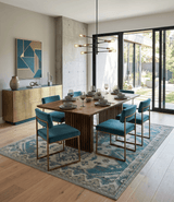 Light green, Teal and Charcoal Traditional Hand Knotted Custom Made wool Area Rug