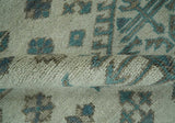 Light green, Teal and Charcoal Traditional Hand Knotted Custom Made wool Area Rug