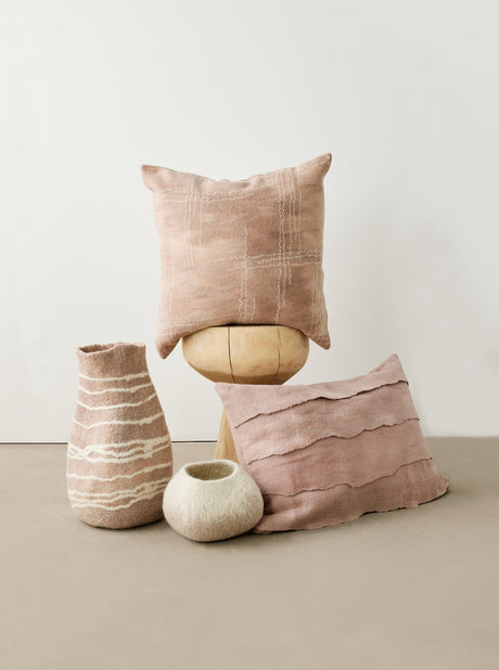 Linear Dusty Rose Hand-Felted Merino Wool Throw Pillow-Pillows-Parc Decor