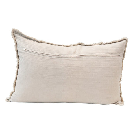 Linen Blend Lumbar Pillow w/ Frayed Edges-Solid Pillows-Parc Decor