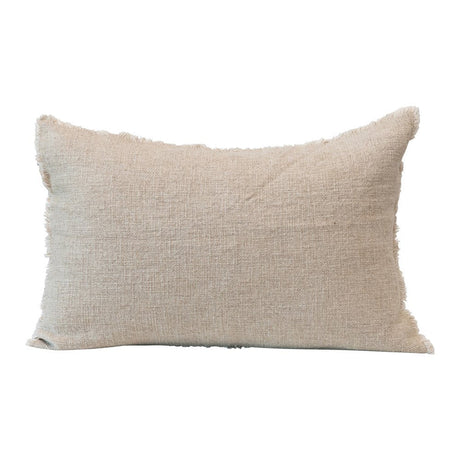 Linen Blend Lumbar Pillow w/ Frayed Edges-Solid Pillows-Parc Decor
