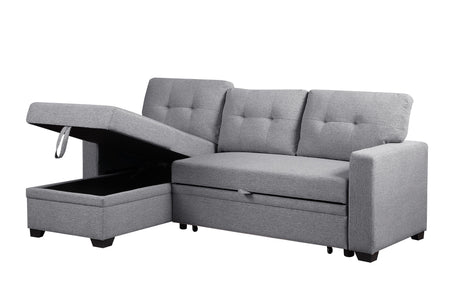 Linen Pull Out Sectional Sofa with Storage Chaise-sofa-Parc Decor