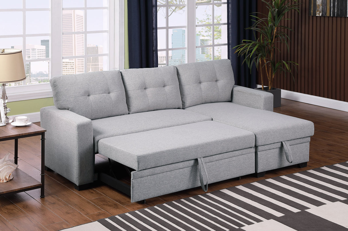 Linen Pull Out Sectional Sofa with Storage Chaise-sofa-Parc Decor