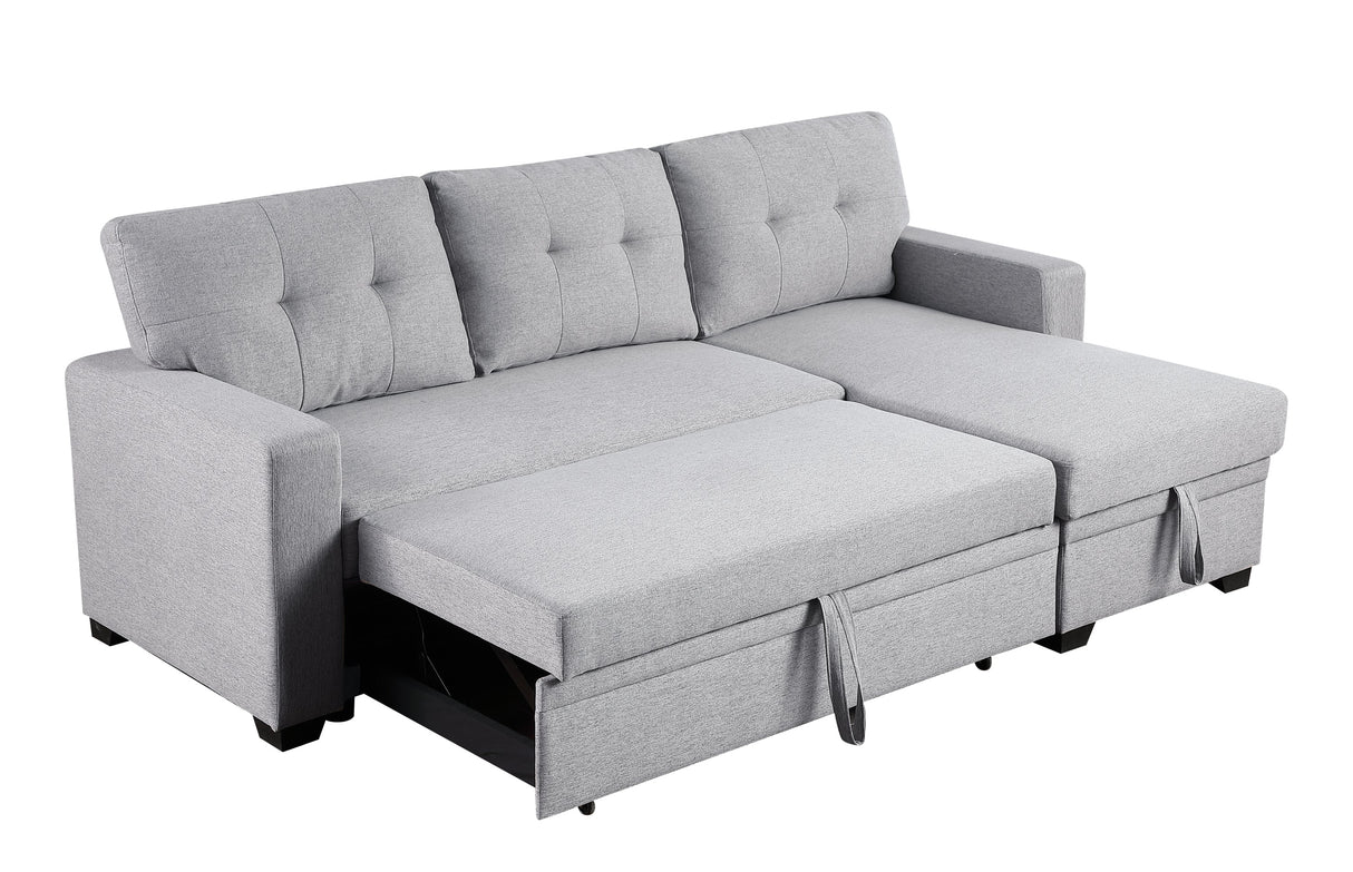 Linen Pull Out Sectional Sofa with Storage Chaise-sofa-Parc Decor
