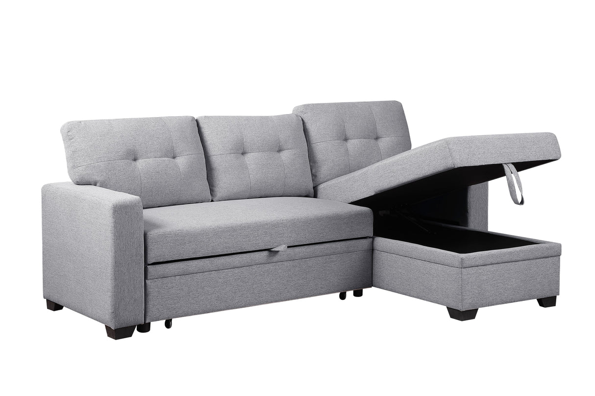 Linen Pull Out Sectional Sofa with Storage Chaise-sofa-Parc Decor