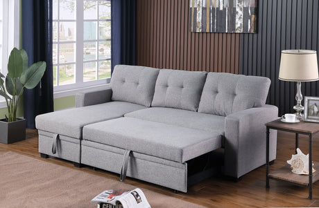 Linen Pull Out Sectional Sofa with Storage Chaise-sofa-Parc Decor