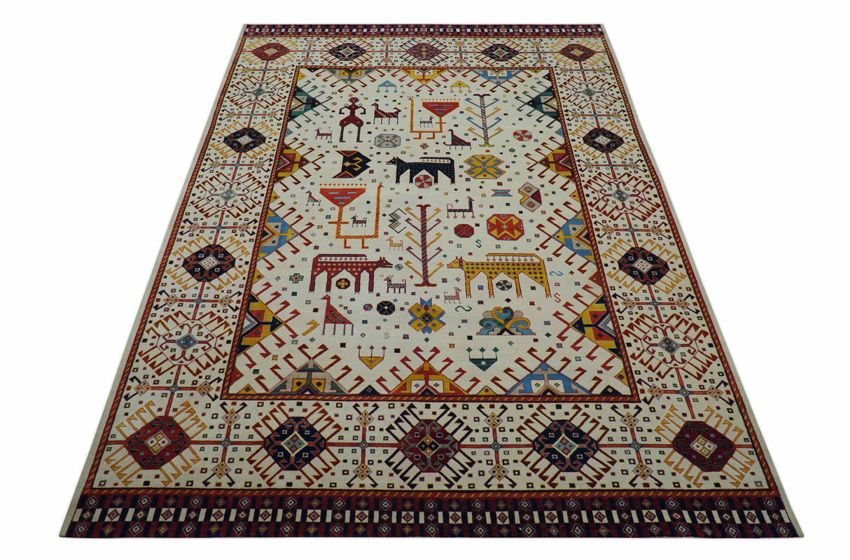 Lori Gabbeh Design Ivory 8x11.7 Hand Knotted wool Area Rug