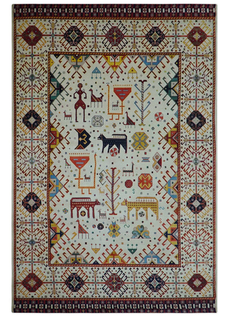 Lori Gabbeh Design Ivory 8x11.7 Hand Knotted wool Area Rug