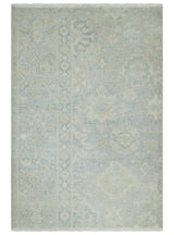 Low Pile 2x3 Hand Knotted Gray, Beige and Ivory Traditional Oushak Wool Rug