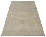 Low Pile 6x9 Hand Knotted Beige and Gray Traditional Wool Area Rug