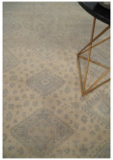 Low Pile 6x9 Hand Knotted Beige and Gray Traditional Wool Area Rug