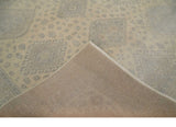 Low Pile 6x9 Hand Knotted Beige and Gray Traditional Wool Area Rug