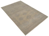 Low Pile 6x9 Hand Knotted Beige and Gray Traditional Wool Area Rug
