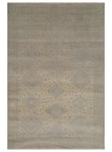 Low Pile 6x9 Hand Knotted Beige and Gray Traditional Wool Area Rug