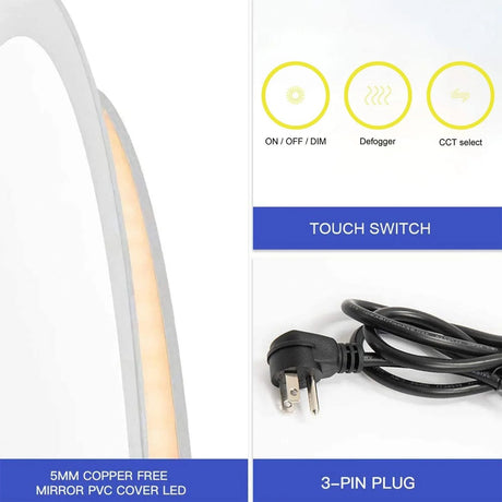 LuminaMirror Oval Frameless LED Anti-Fog Dimmable Bathroom Vanity Mirror