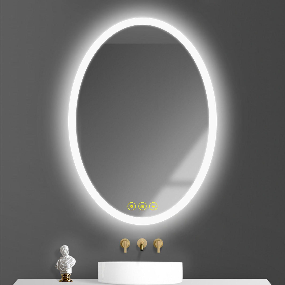 LuminaMirror Oval Frameless LED Anti-Fog Dimmable Bathroom Vanity Mirror-镜子-Parc Decor
