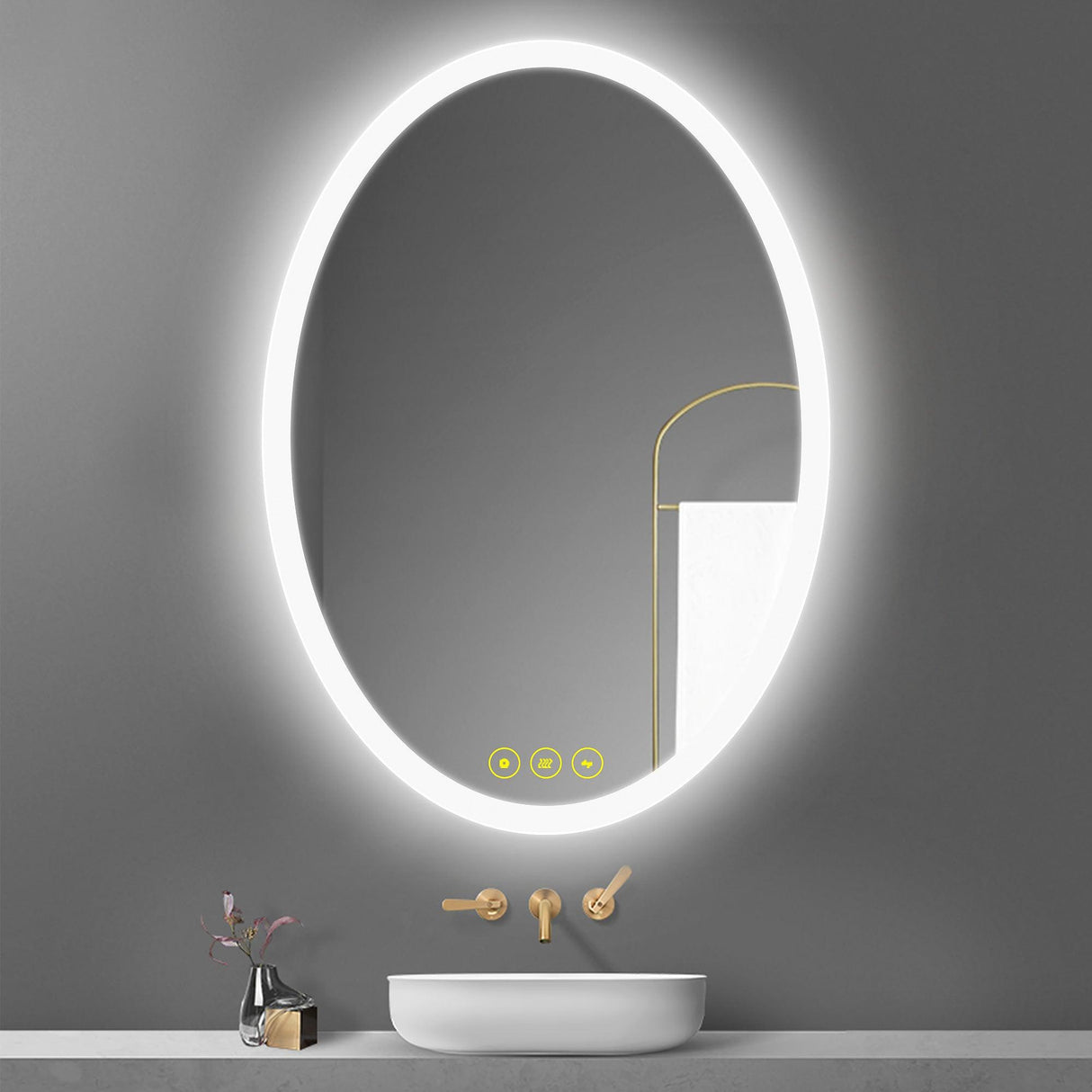 LuminaMirror Oval Frameless LED Anti-Fog Dimmable Bathroom Vanity Mirror-镜子-Parc Decor