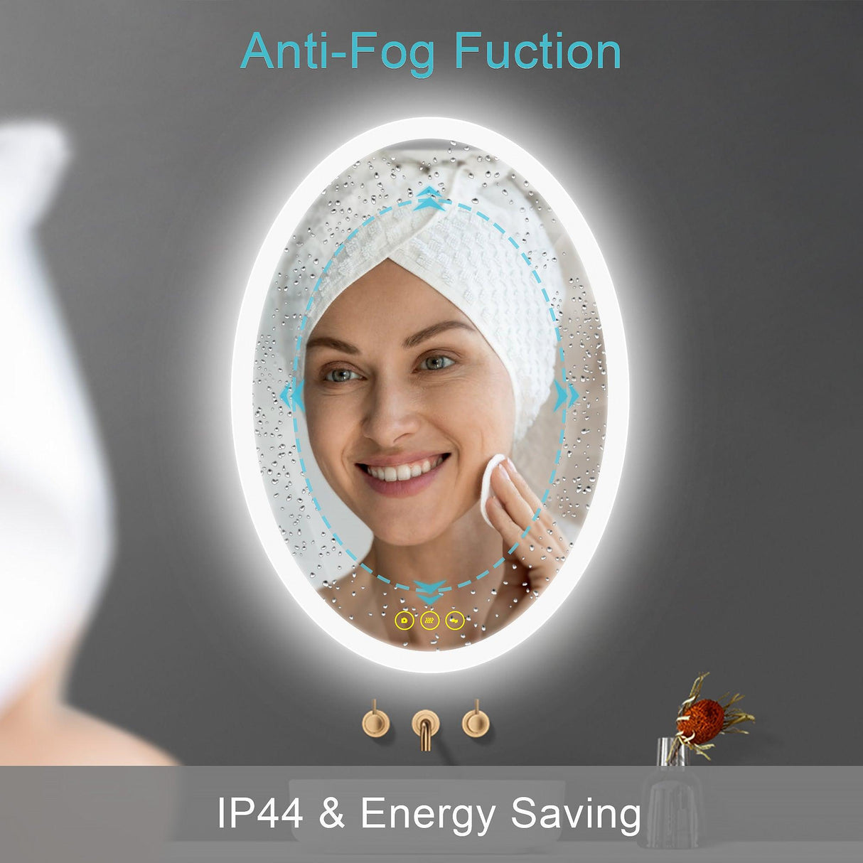 LuminaMirror Oval Frameless LED Anti-Fog Dimmable Bathroom Vanity Mirror-镜子-Parc Decor