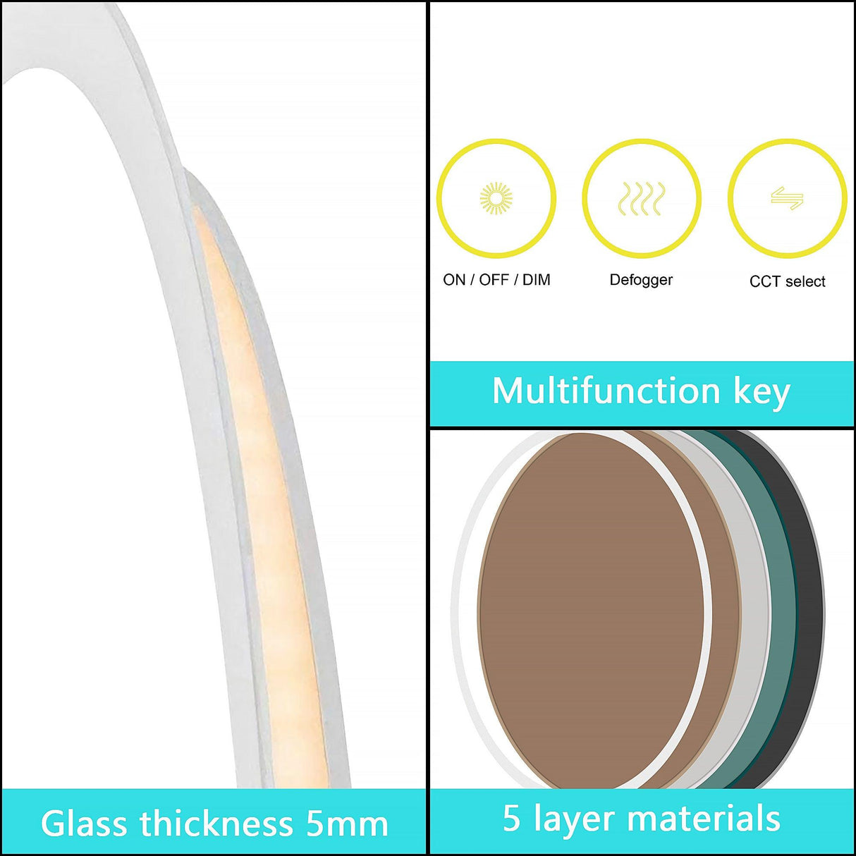 LuminaMirror Oval Frameless LED Anti-Fog Dimmable Bathroom Vanity Mirror-镜子-Parc Decor