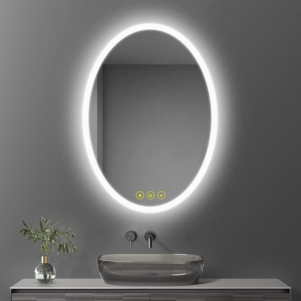 LuminaMirror Oval Frameless LED Anti-Fog Dimmable Bathroom Vanity Mirror-镜子-Parc Decor
