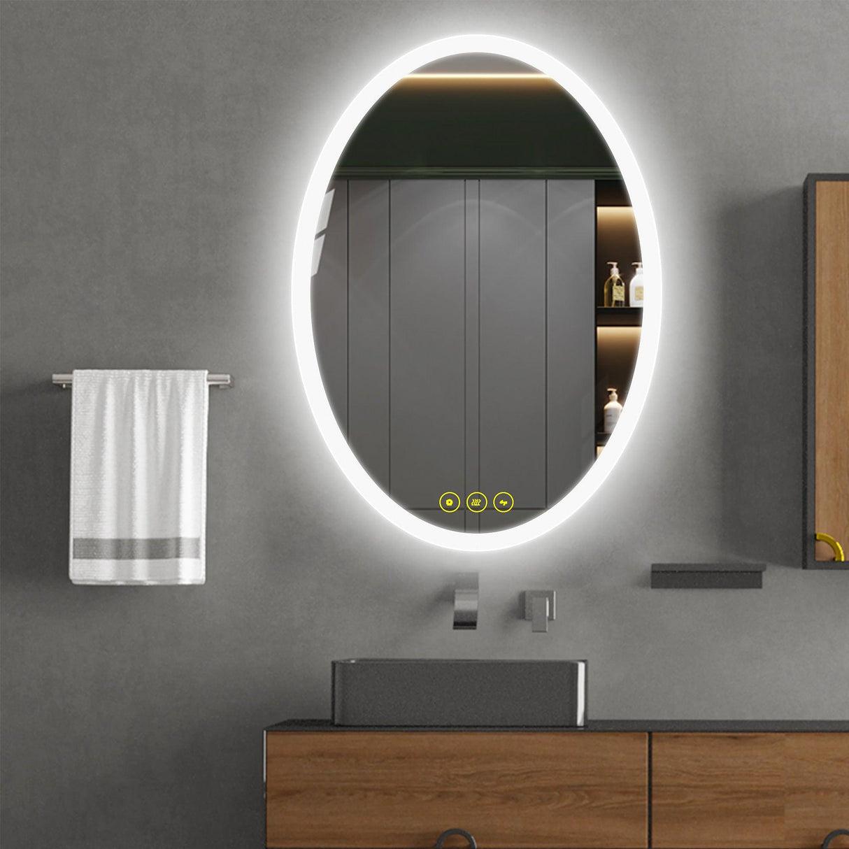 LuminaMirror Oval Frameless LED Anti-Fog Dimmable Bathroom Vanity Mirror-镜子-Parc Decor