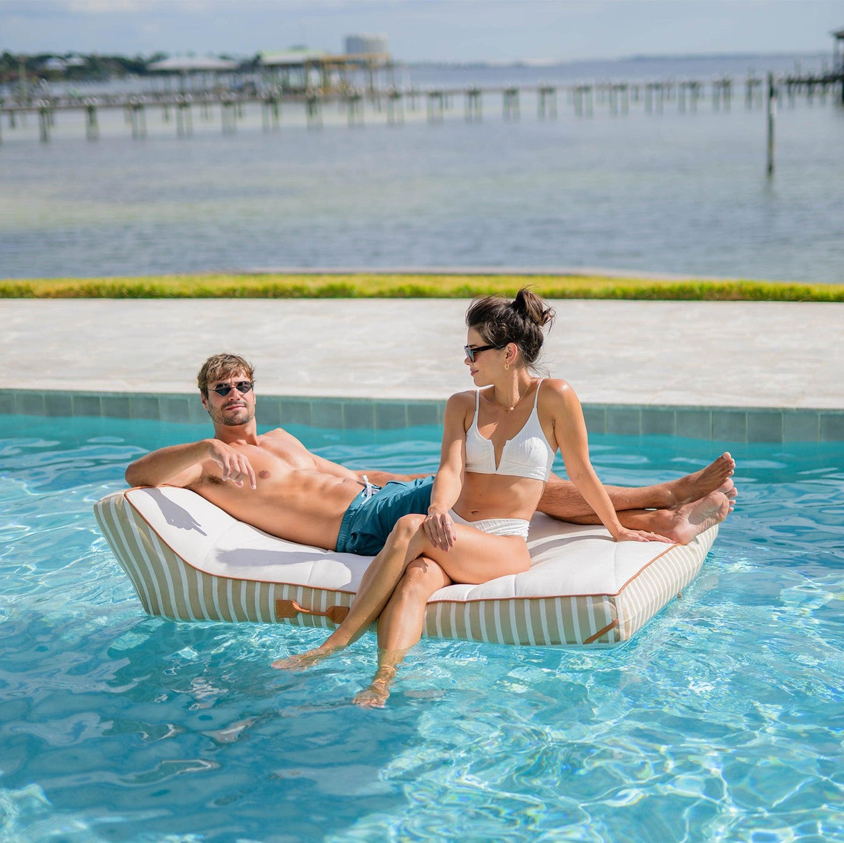 Lux Double Inflatable Chaise Pool Float with Sunbrella® Fabric