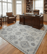 Luxe Custom Made Turkish Ivory Hand knotted Wool And Linen Blend Rug